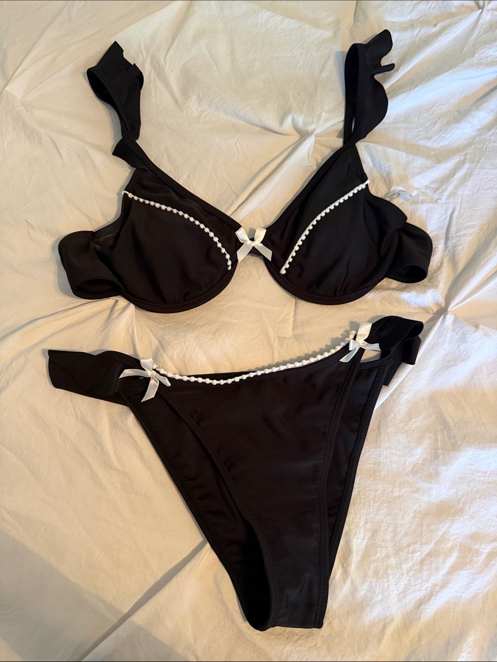 Black Two-Piece Bikini with White Trim